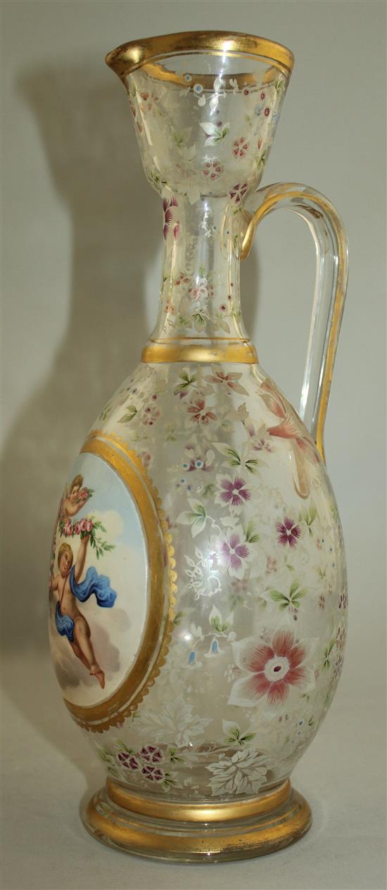 A Bohemian enamelled glass ewer, late 19th century, 29.5cm